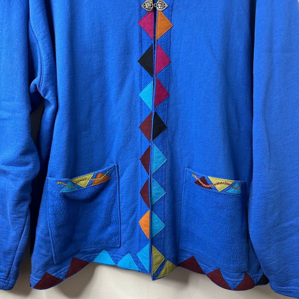 XXL VTG Nu Views Blue Embroidered Cardigan USA Made Artsy Boho Lagenlook Folksy - Picture 2 of 10